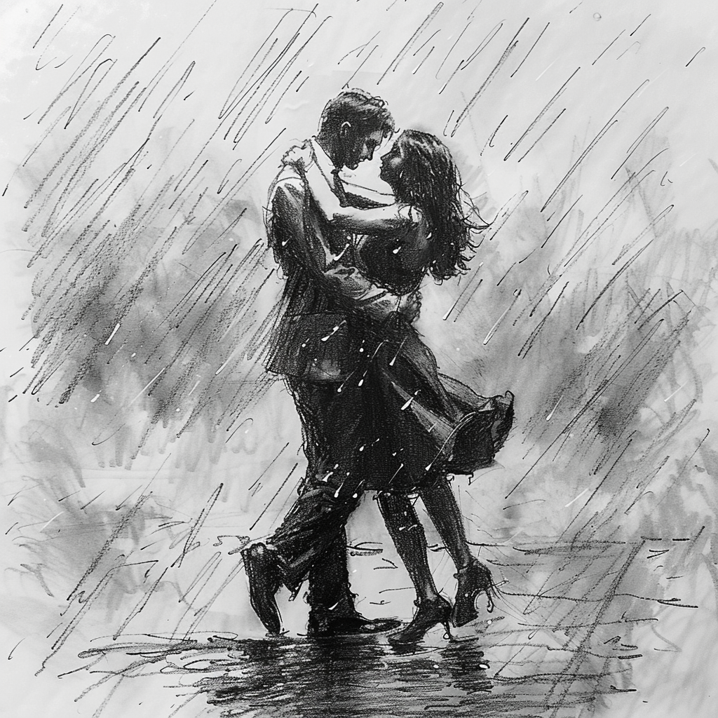 couple in love dancing in the rain