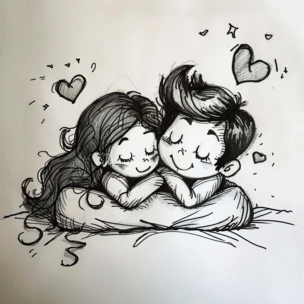 cute cartoon couple drawing