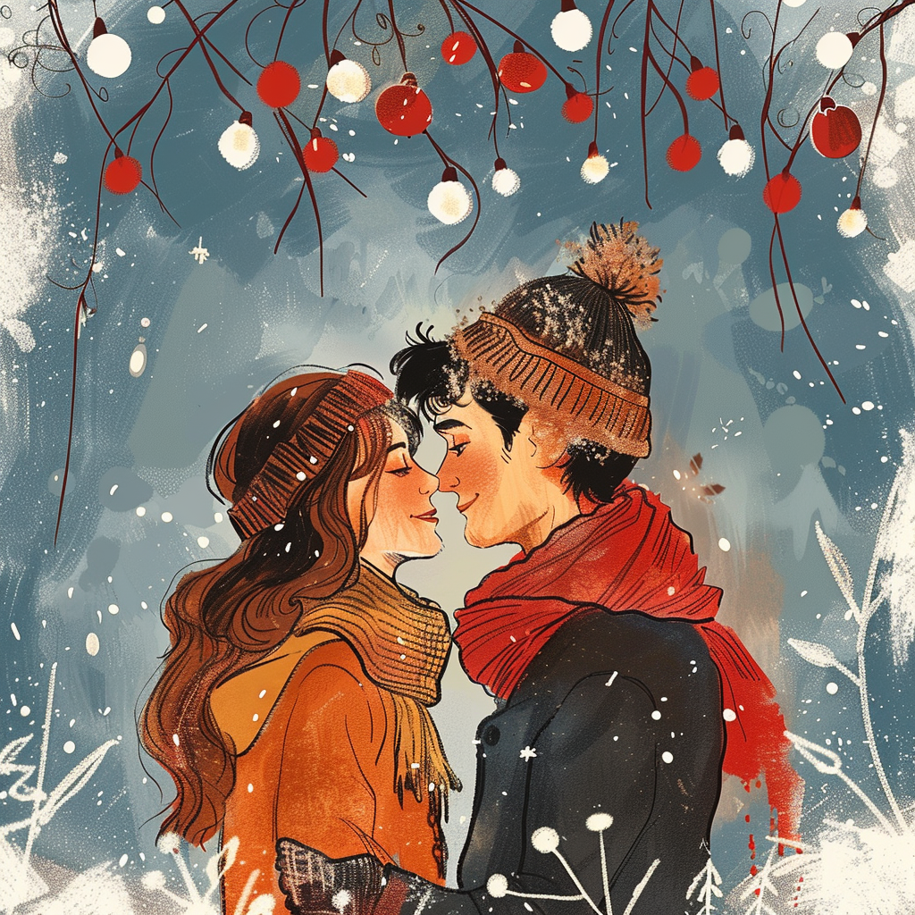 cute couple at christmas drawing