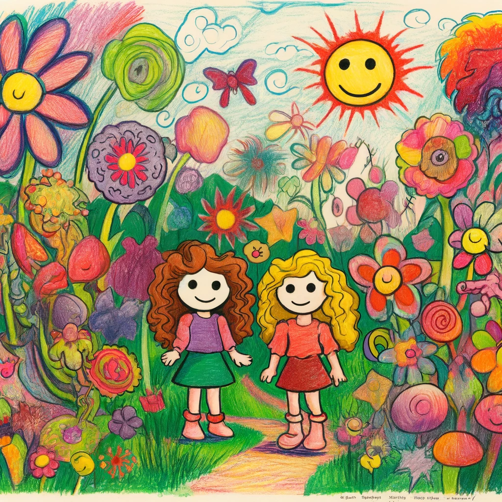 30+ Best Friend Drawing Ideas For Girls (Women, Teens and Preteens) 38 drawing of two best friends in a secret garden filled with flowers and plants