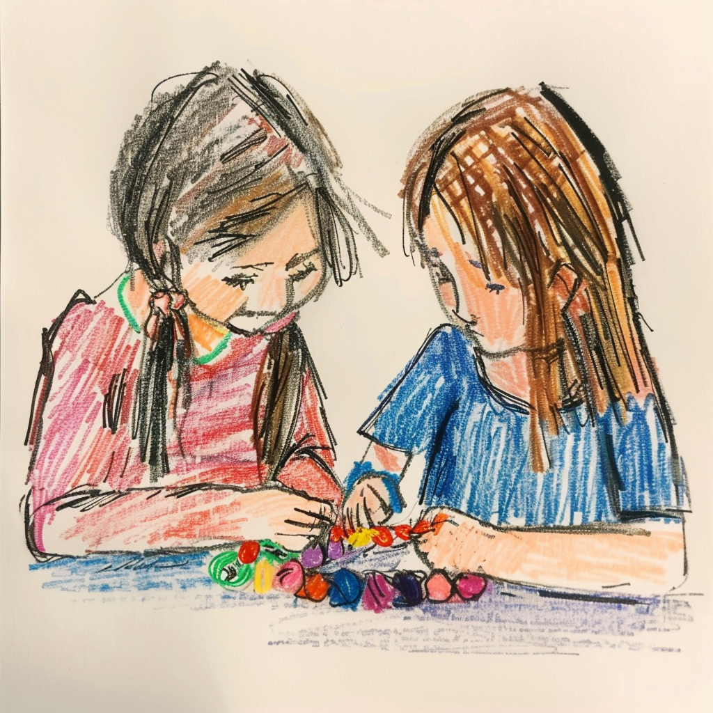 30+ Best Friend Drawing Ideas For Girls (Women, Teens and Preteens) 23 girls making bracelets