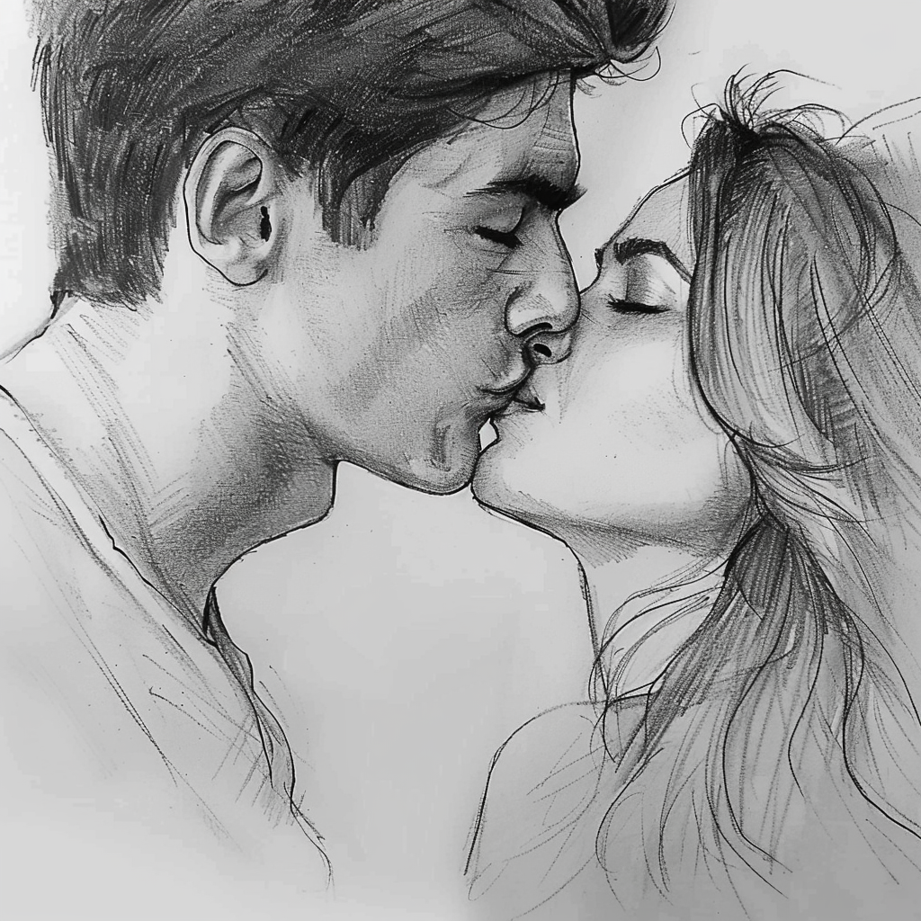 kissing couple drawing ideas