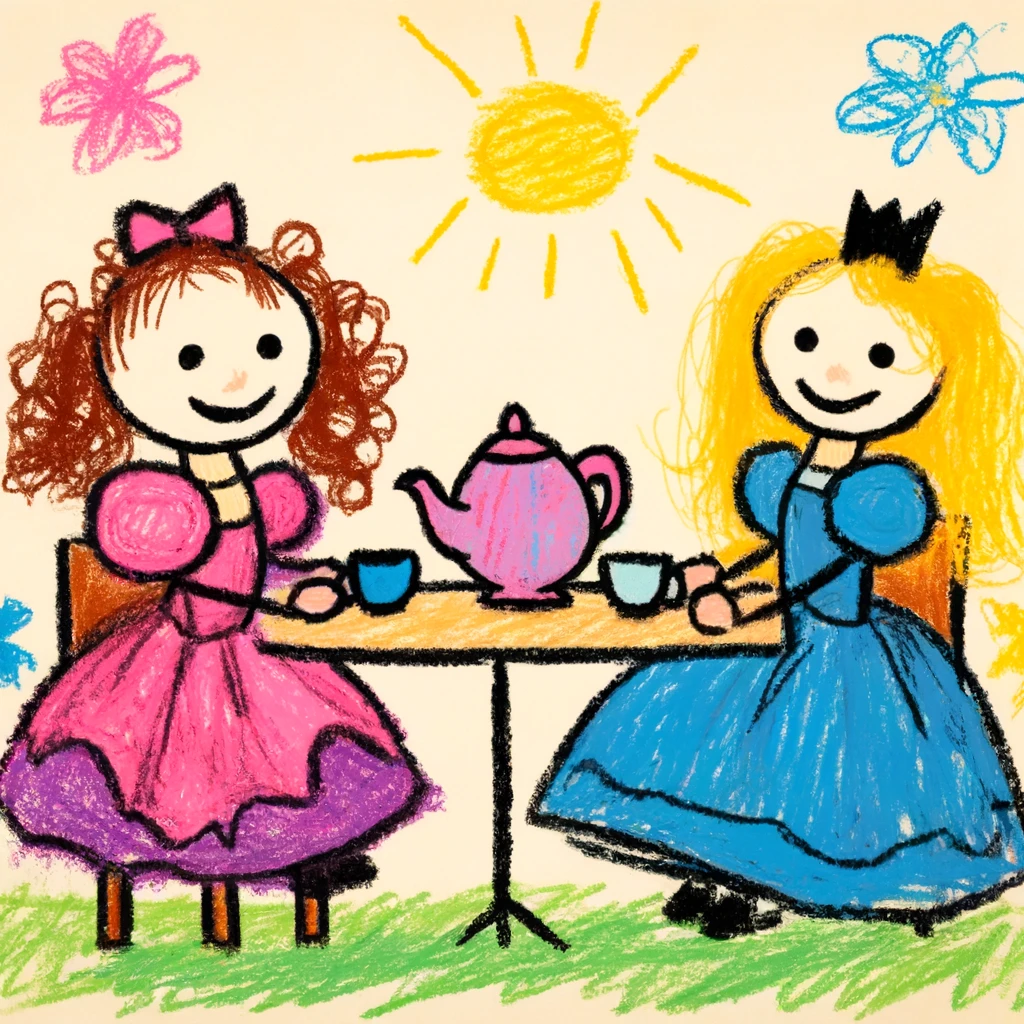 30+ Best Friend Drawing Ideas For Girls (Women, Teens and Preteens) 34 drawing of two preteen girls having a princess tea party