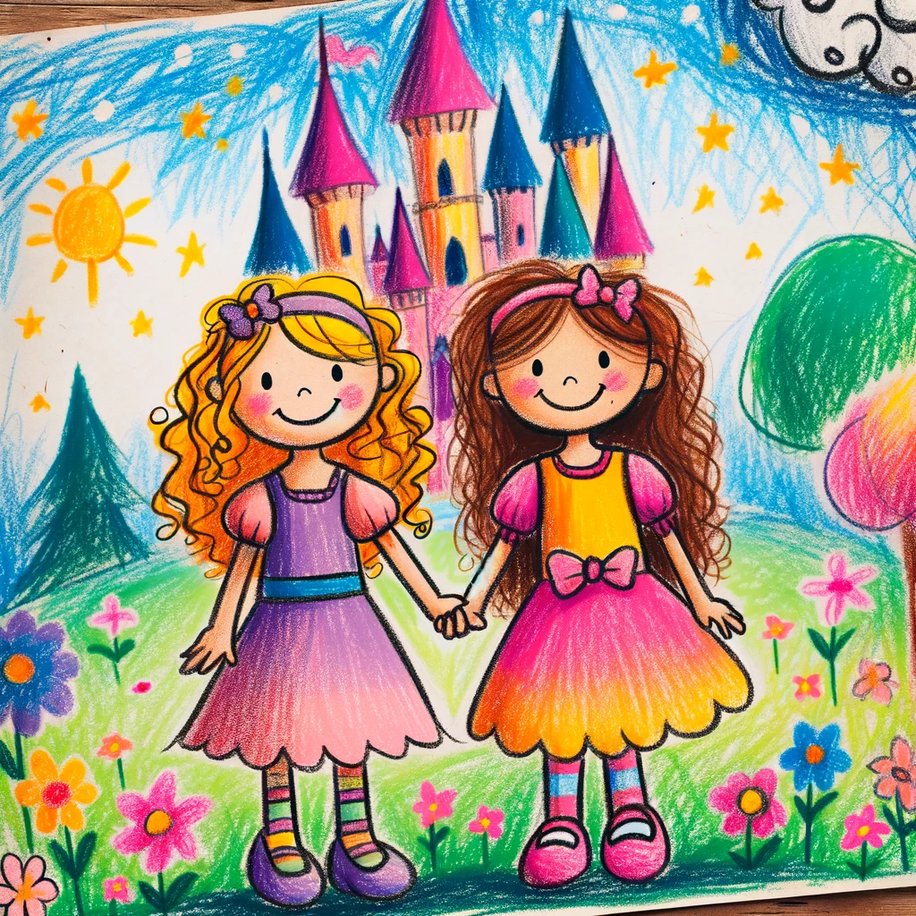30+ Best Friend Drawing Ideas For Girls (Women, Teens and Preteens) 32 Drawing of two preteen best friends in a magical kingdom