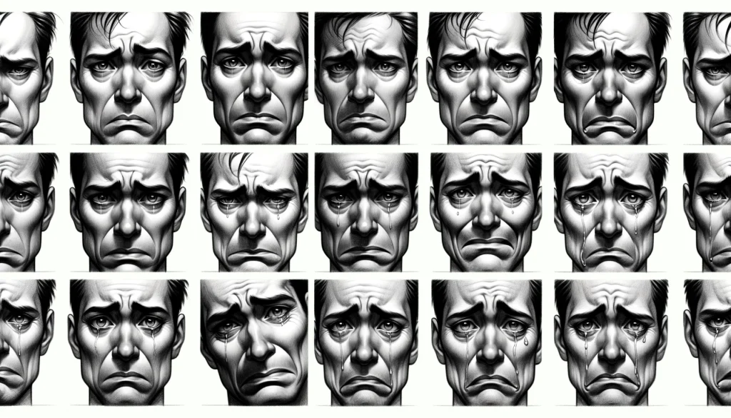 Ideas for Drawing Face Expressions: How To Draw Expressive Faces 3 sad faces contact sheet