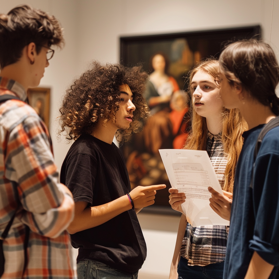 Enhance Art Skills with a Free Art Critique Worksheet by Wasted Talent Inc 2 students discussing art using an art critique worksheet