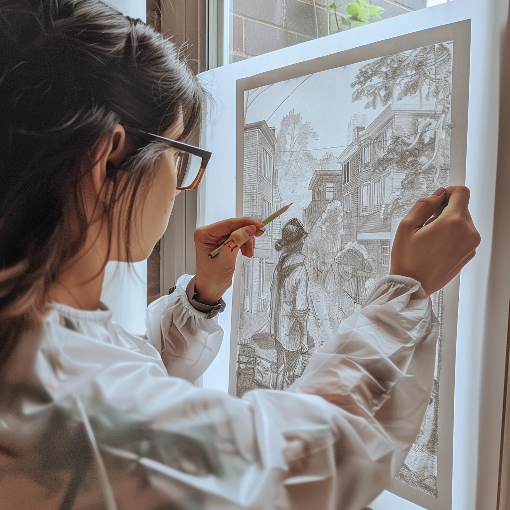 How To Outline a Drawing: Techniques For Perfect Outlining 2 tracing a drawing over a window