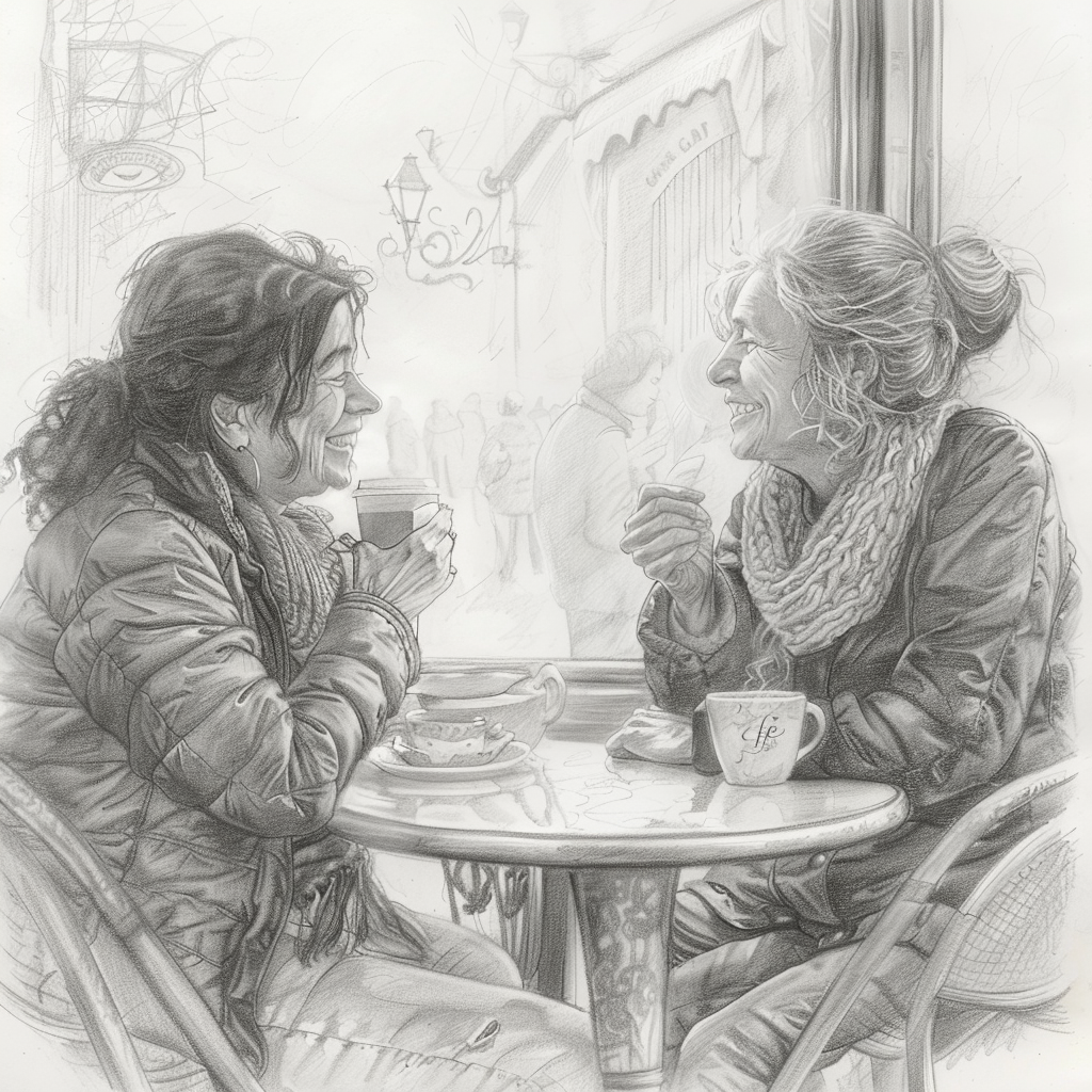 30+ Best Friend Drawing Ideas For Girls (Women, Teens and Preteens) 4 two older women having a chat in a coffee shop