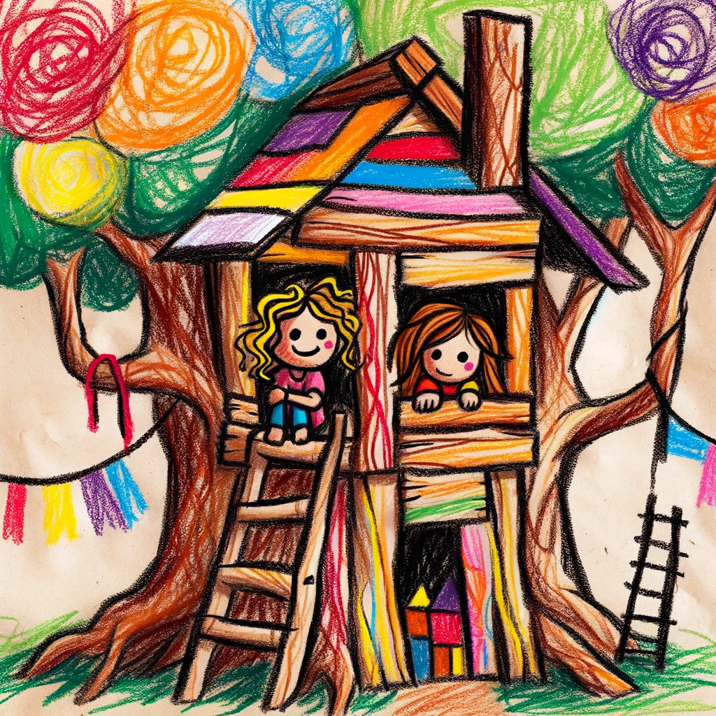 30+ Best Friend Drawing Ideas For Girls (Women, Teens and Preteens) 37 drawing of two best friend girls in a secret club house in a tree