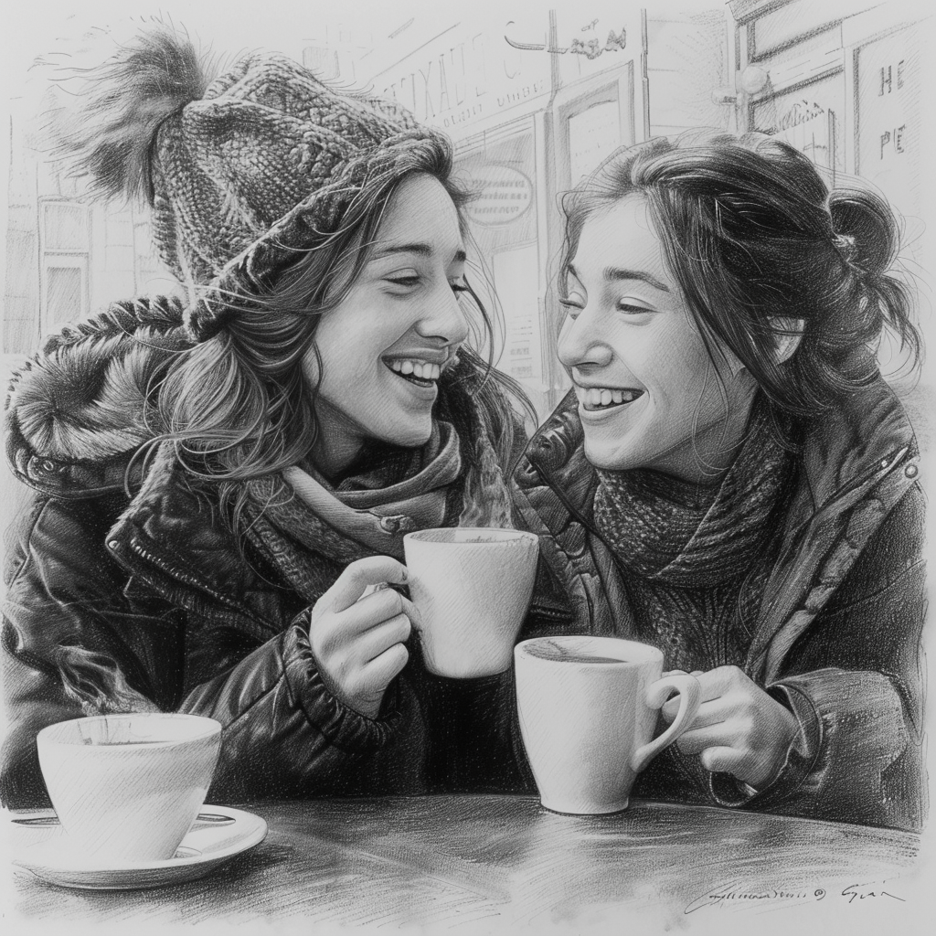 30+ Best Friend Drawing Ideas For Girls (Women, Teens and Preteens) 5 best friend drawing ideas of two women having a chat in a coffee shop