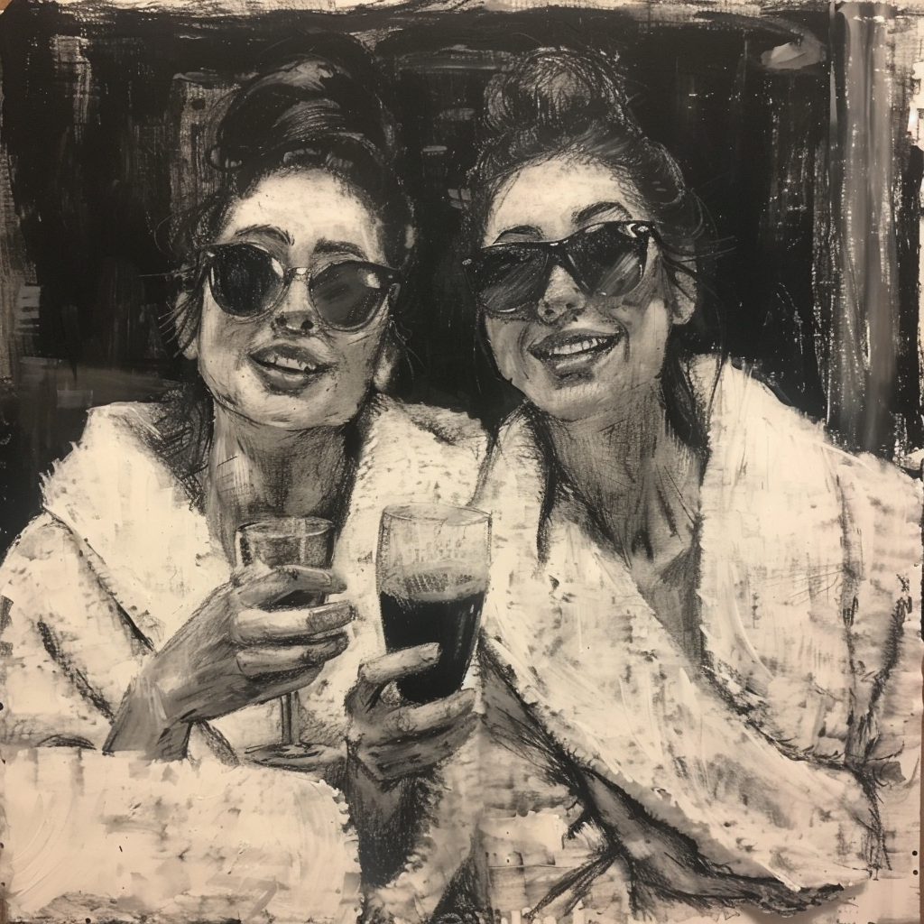 30+ Best Friend Drawing Ideas For Girls (Women, Teens and Preteens) 7 two women having a drink while at a day spa