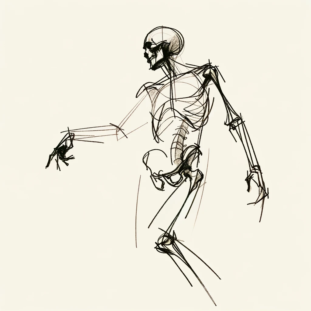 A Guide To Human Figure Drawing: Techniques, Challenges, and Practice Tips 8 human body drawing with undetailed lines where bones will go