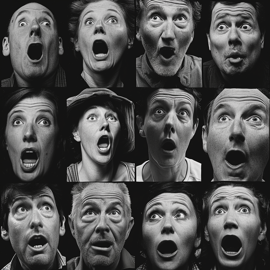 Ideas for Drawing Face Expressions: How To Draw Expressive Faces 24 a contact sheet of a faces with the expression of anticipation