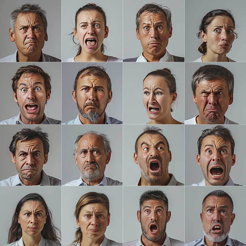 Ideas for Drawing Face Expressions: How To Draw Expressive Faces 13 a contact sheet of disgusted facial expressions that can be used as reference images for artists. Showing male and female faces