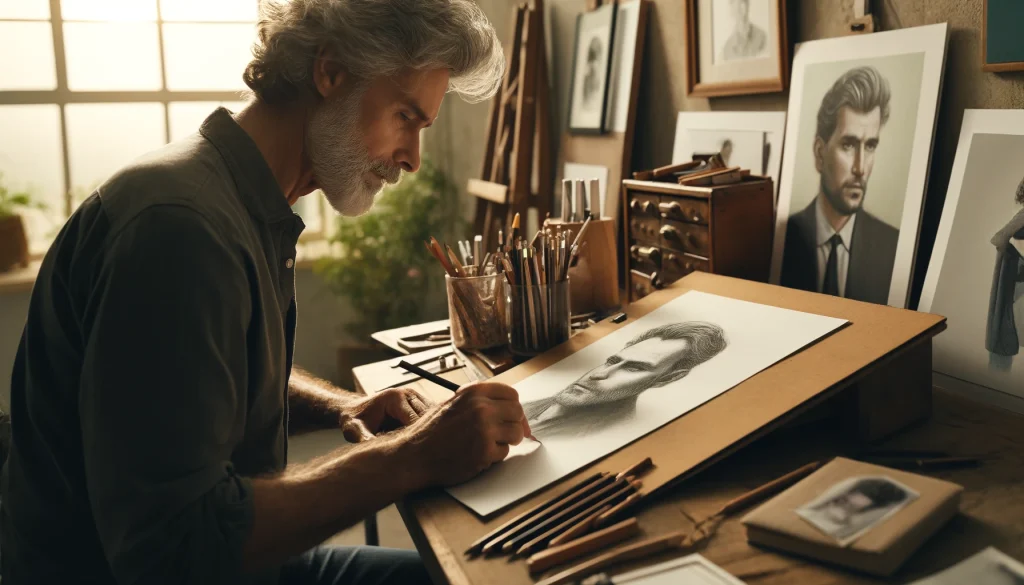 Perfect Hand Drawn Pencil Portraits From Photos: Prices, Advice & Tips 7 artist drawing a pencil portrait from a photo