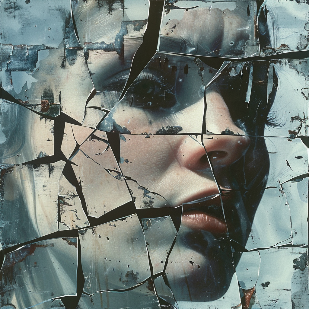 Creative Suffering Artwork Ideas to Express Deep Emotions 1 female with broken mirrors for suffering artwork ideas