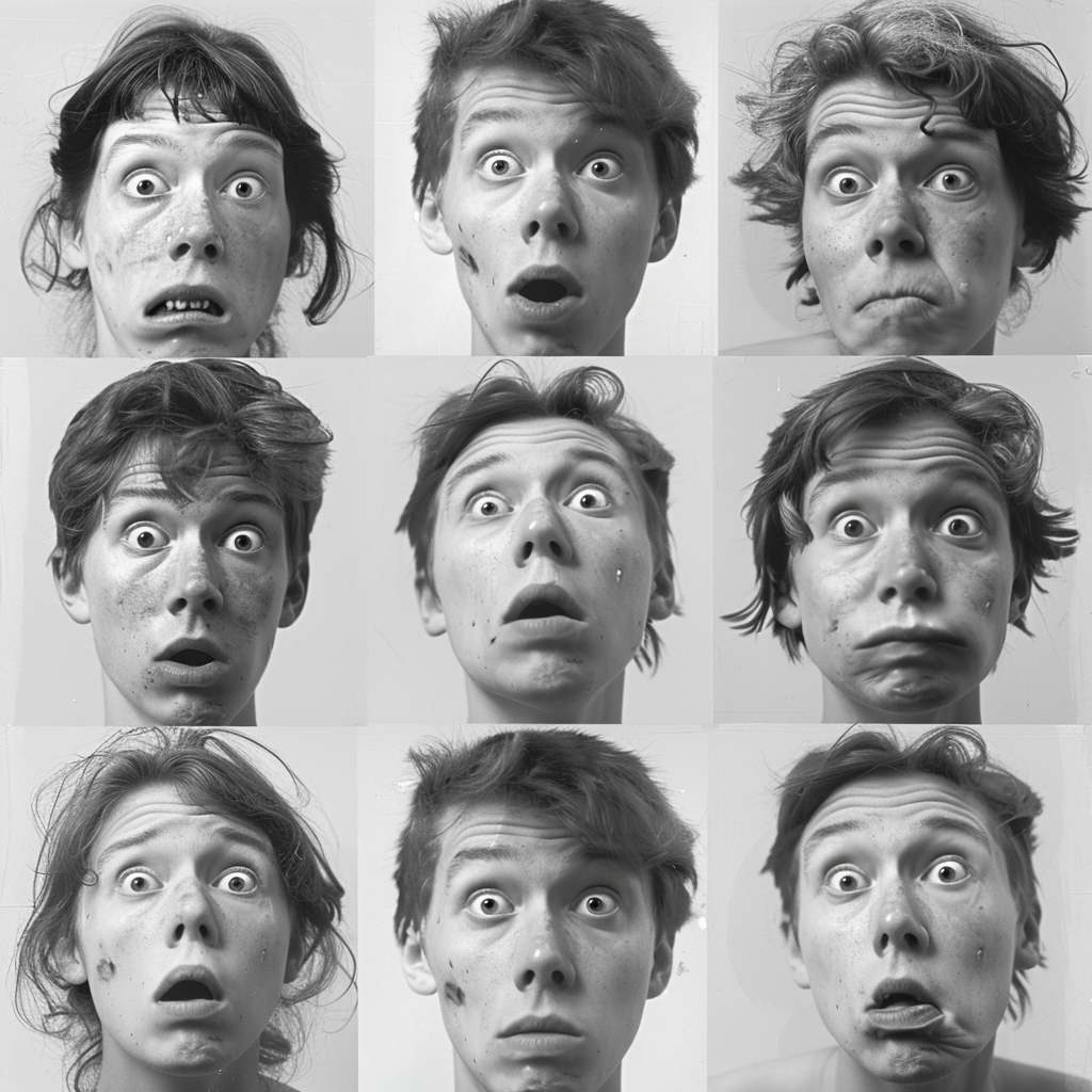Ideas for Drawing Face Expressions: How To Draw Expressive Faces 32 contact sheet of faces of people who look really embarrassed
