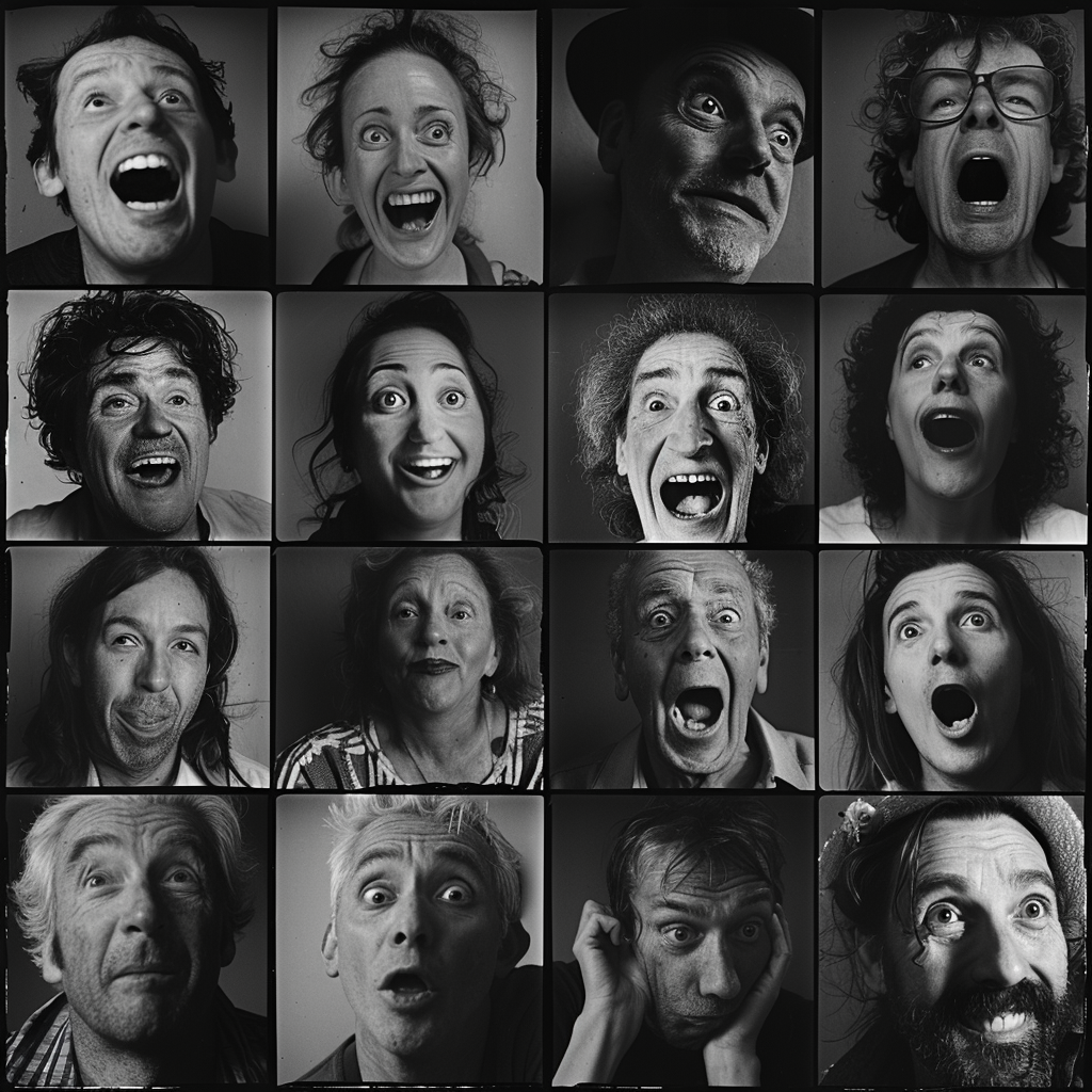 Ideas for Drawing Face Expressions: How To Draw Expressive Faces 26 contact sheet with amused faces