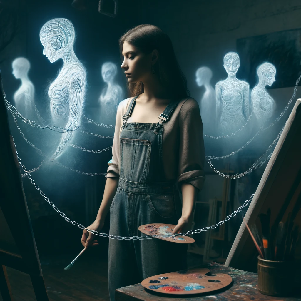 Creative Suffering Artwork Ideas to Express Deep Emotions 5 invisible chains - female artist making suffering artwork