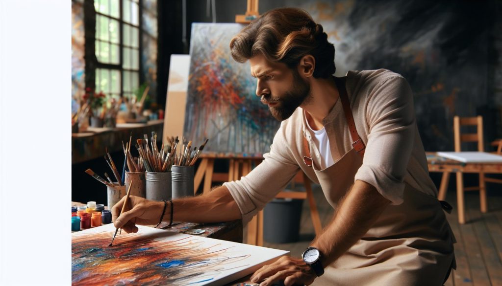 20 Intuitive Art Examples To Inspire Creative Freedom and Self-Discovery 22 male artist making spiritual and intuitive art in his studio