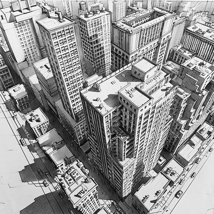 Master Three Point Perspective With This Step-by-Step Guide 16 multiple buildings drawn with 3 point perspective