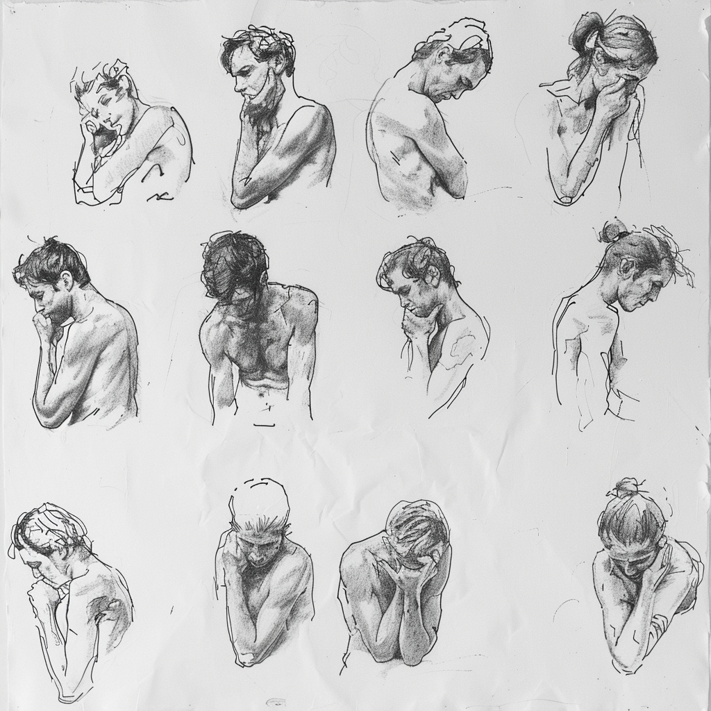 Ultimate Guide to Person Looking Down Reference Poses for Artists 1 person looking down reference pose contemplation or thinking pencil