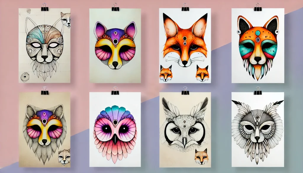 Over 30 Easy and Cool Aesthetic Drawing Ideas to Spark Creativity 2 Aesthetic Drawing Ideas animals masks 2