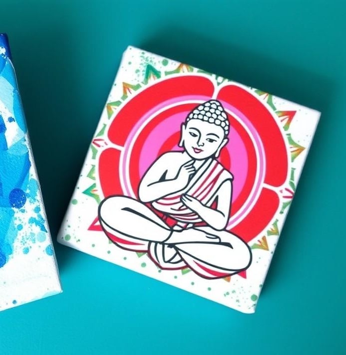 47 Easy Small Canvas Painting Ideas for Beginners 6 buddha design mini canvas painting