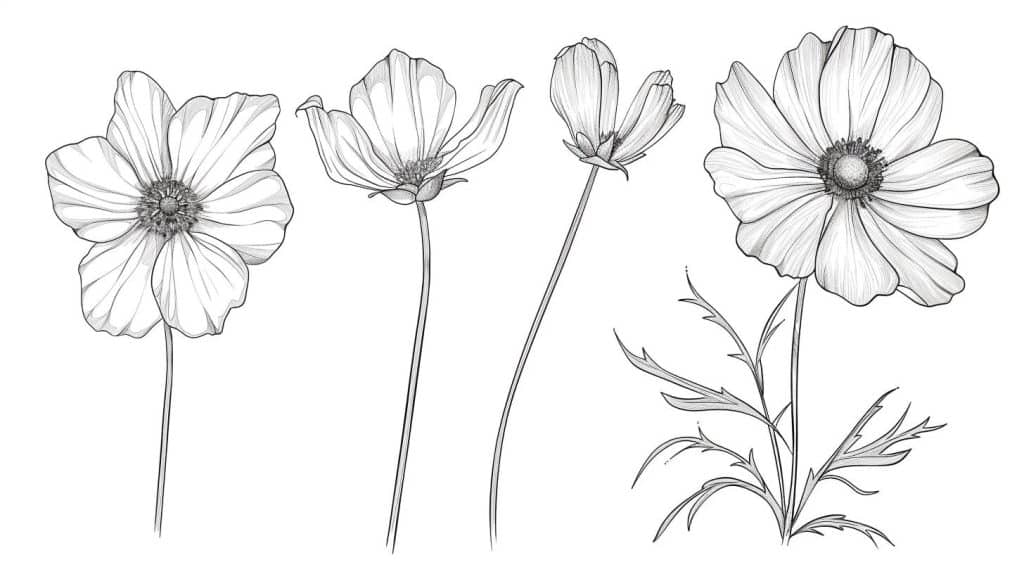 Simple Line Art Drawing Ideas: Easy Inspiration for All Artists 4 detailed line art drawings of flowers