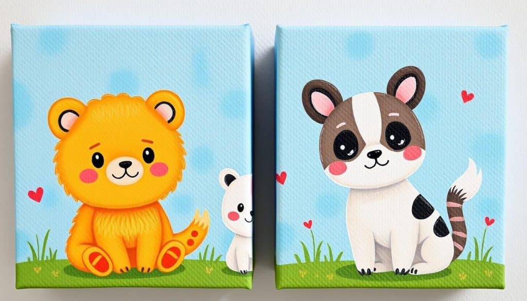 47 Easy Small Canvas Painting Ideas for Beginners 14 cute kawaii animal design mini canvas paintings