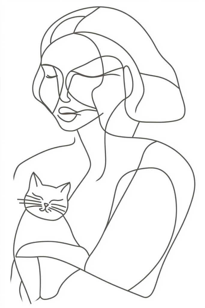 Simple Line Art Drawing Ideas: Easy Inspiration for All Artists 15 minimalist line drawing woman and cat 2