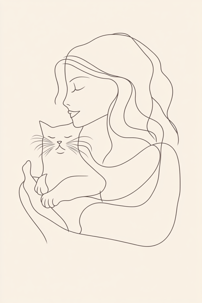 Simple Line Art Drawing Ideas: Easy Inspiration for All Artists 14 minimalist line drawing woman and cat
