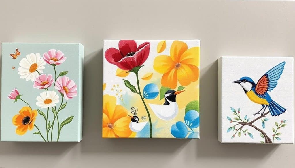 47 Easy Small Canvas Painting Ideas for Beginners 9 montage of flower design mini canvas paintings