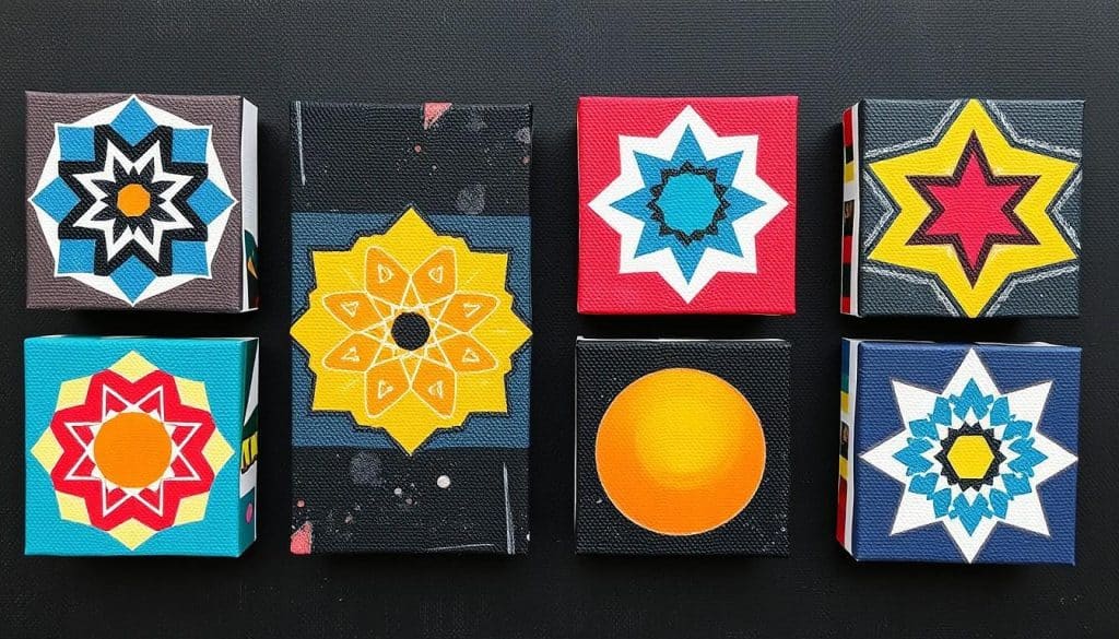 47 Easy Small Canvas Painting Ideas for Beginners 2 montage of geometric mini canvas painting
