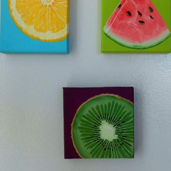 47 Easy Small Canvas Painting Ideas for Beginners 12 3 small mini fruit canvas paintings
