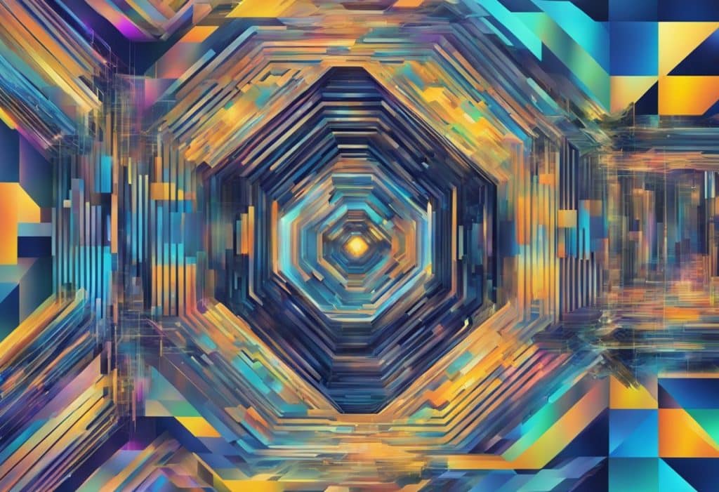 An AI program creates abstract digital art, but glitches cause distorted and chaotic patterns, reflecting the unpredictability and limitations of artificial intelligence in art creation